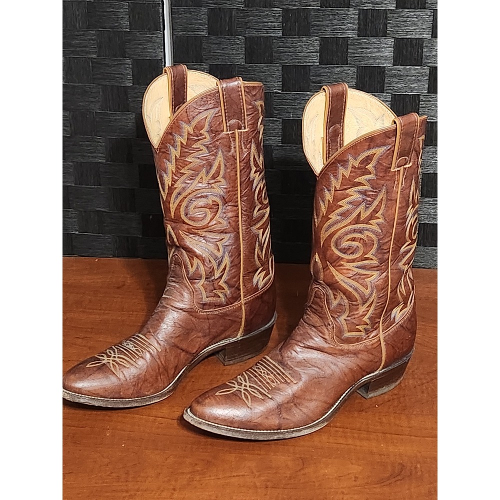 Vintage Justin 1560 Mens Brown Leather Western Cowboy Boots USA Made 10.5D